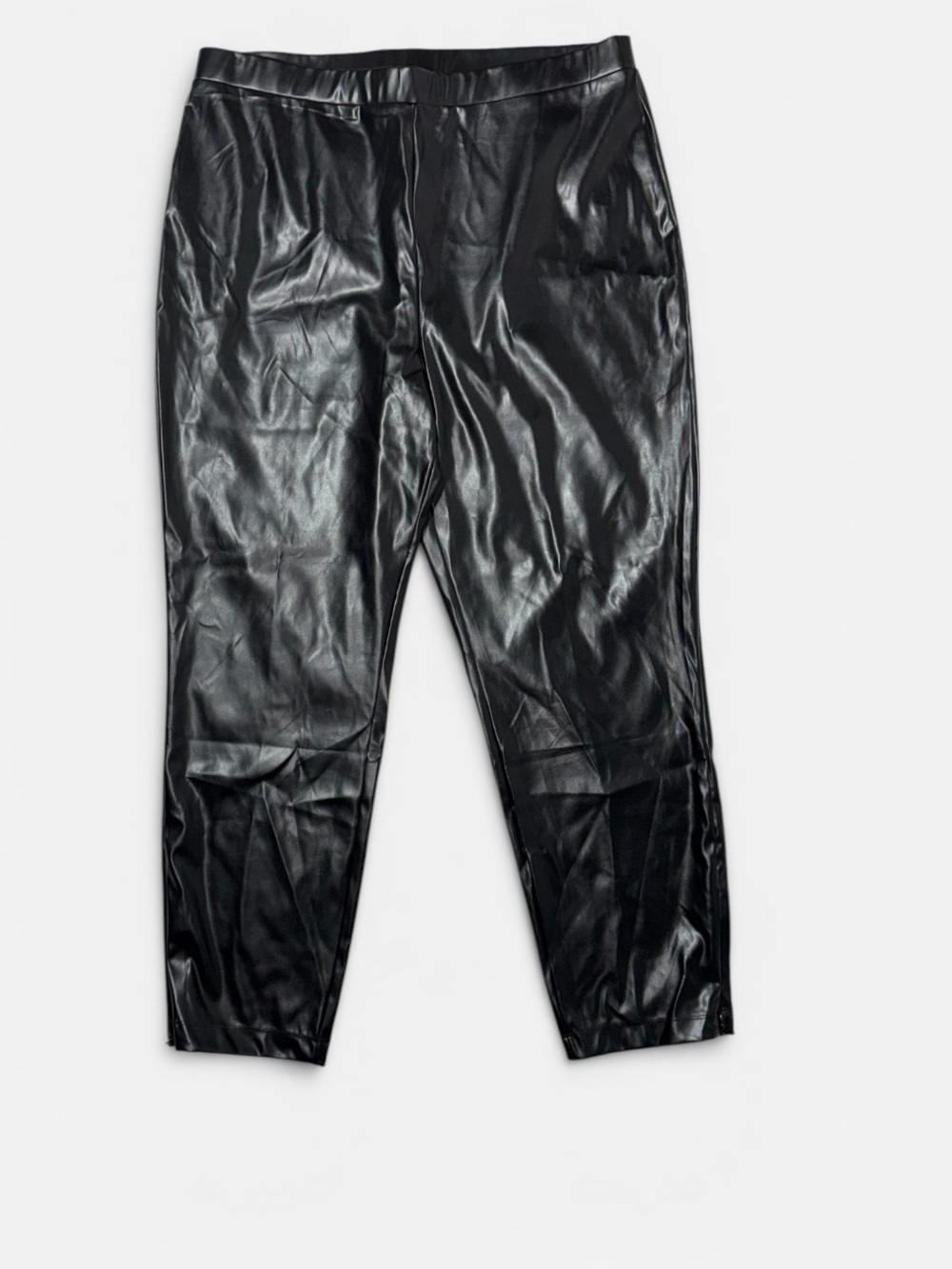 NWT Halston Black Faux Leather Pants XL Pull On Vegan Leather Tapered Leg